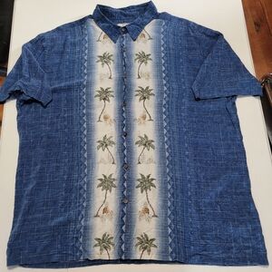 Island Shores XXL Men's Short Sleeve Hawaiian Blue Palm Tree Beach Shirt